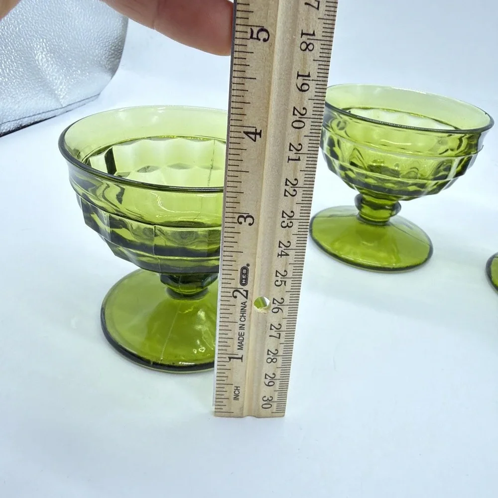 VTG Indiana Glass Colony Whitehall Avacado Green Sherbet/Dessert Dish. Set Of 3.